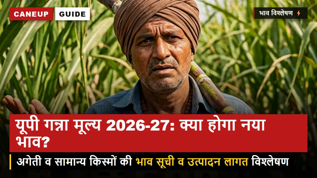 यूपी गन्ना मूल्य (SAP Rate) 2026-27 — अगेती व सामान्य प्रजाति भाव सूची, लागत विश्लेषण व तुलना