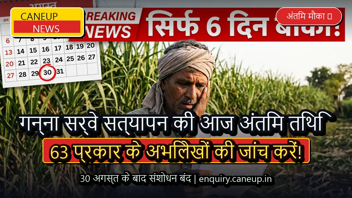 गन्ना सर्वे और सट्टा सत्यापन की आज 30 अगस्त अंतिम तिथि, 63 प्रकार के अभिलेखों की जांच तुरंत करें