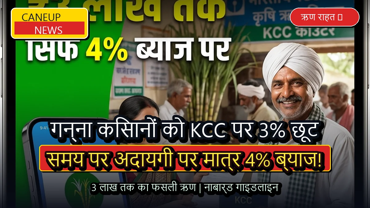 गन्ना किसानों के लिए KCC लोन पर 3 प्रतिशत ब्याज छूट, समय पर अदायगी पर मात्र 4 प्रतिशत लगेगा ब्याज