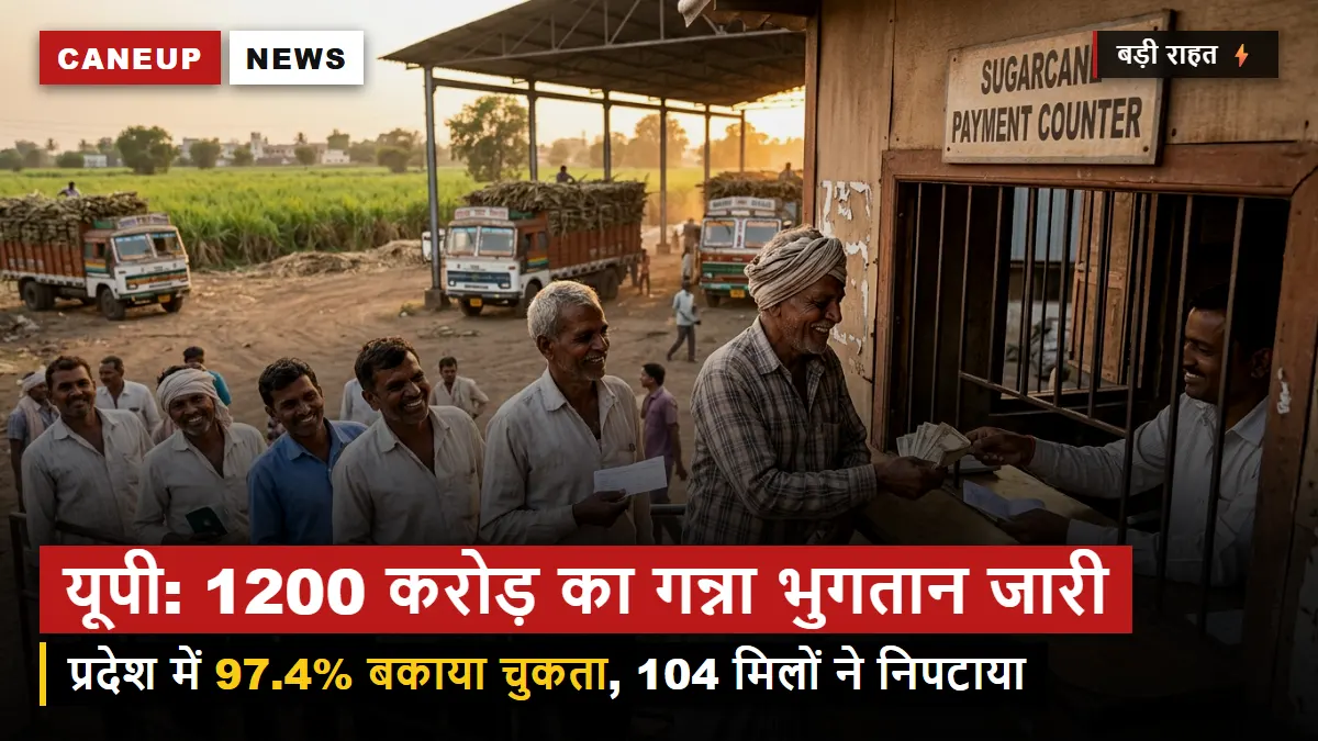 यूपी में गन्ने का 1200 करोड़ से अधिक का भुगतान जारी, राज्य में 97.4 प्रतिशत बकाया चुकता